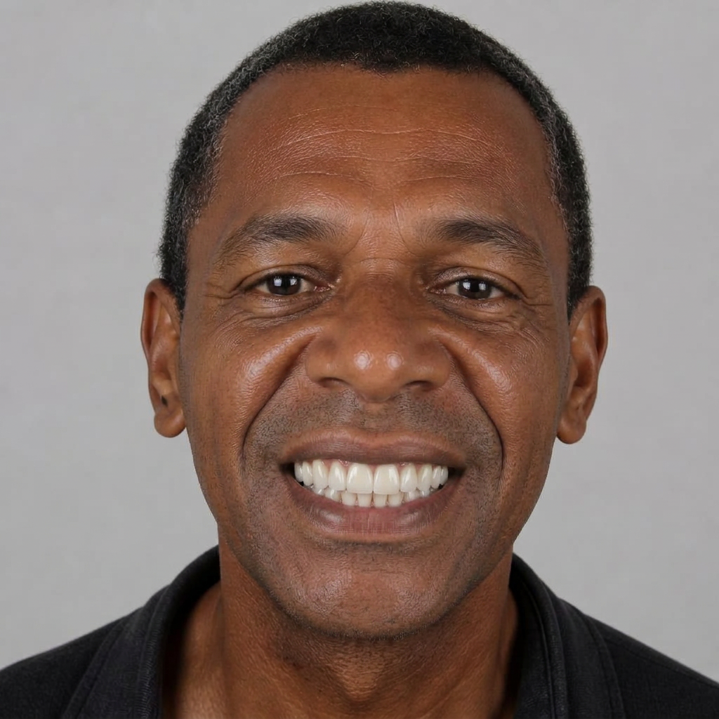 Roberto, 55 anos após reabilitação com implantes dentários