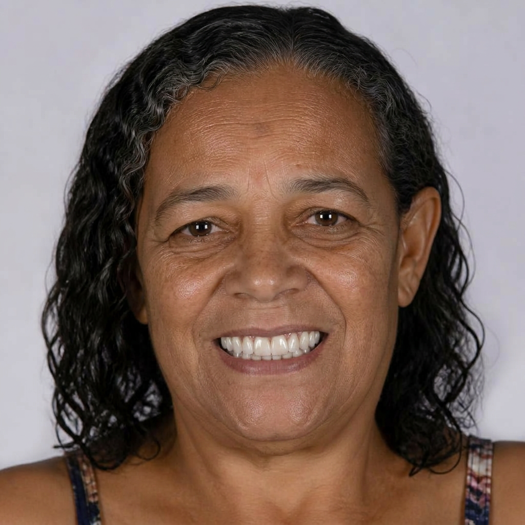 Dona Luzia, 65 anos após reabilitação com implantes dentários