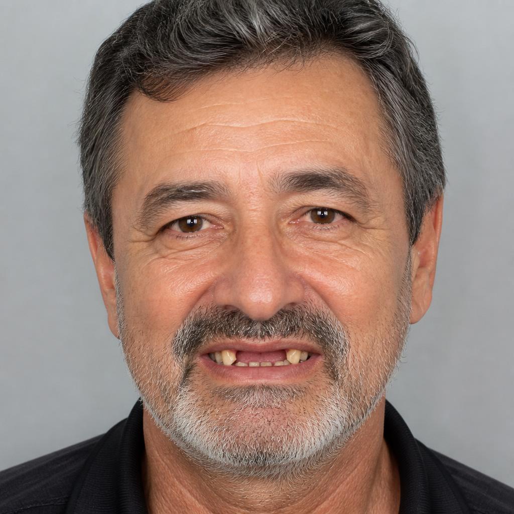 Carlos, 60 anos antes do tratamento com implantes dentários