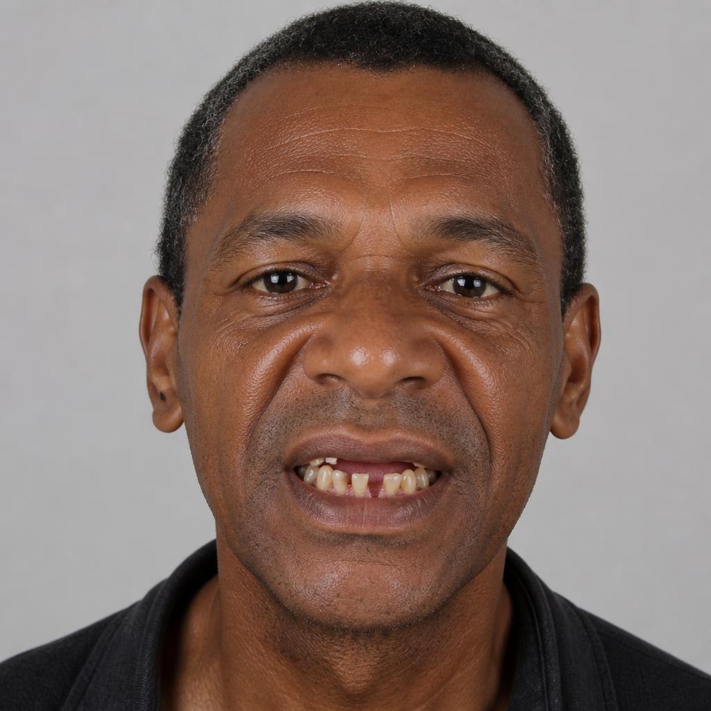 Roberto, 55 anos antes do tratamento com implantes dentários